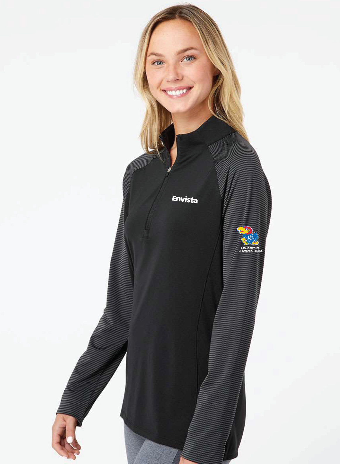 Envista KU Adidas Women's Stripe Block Quarter-Zip Pullover