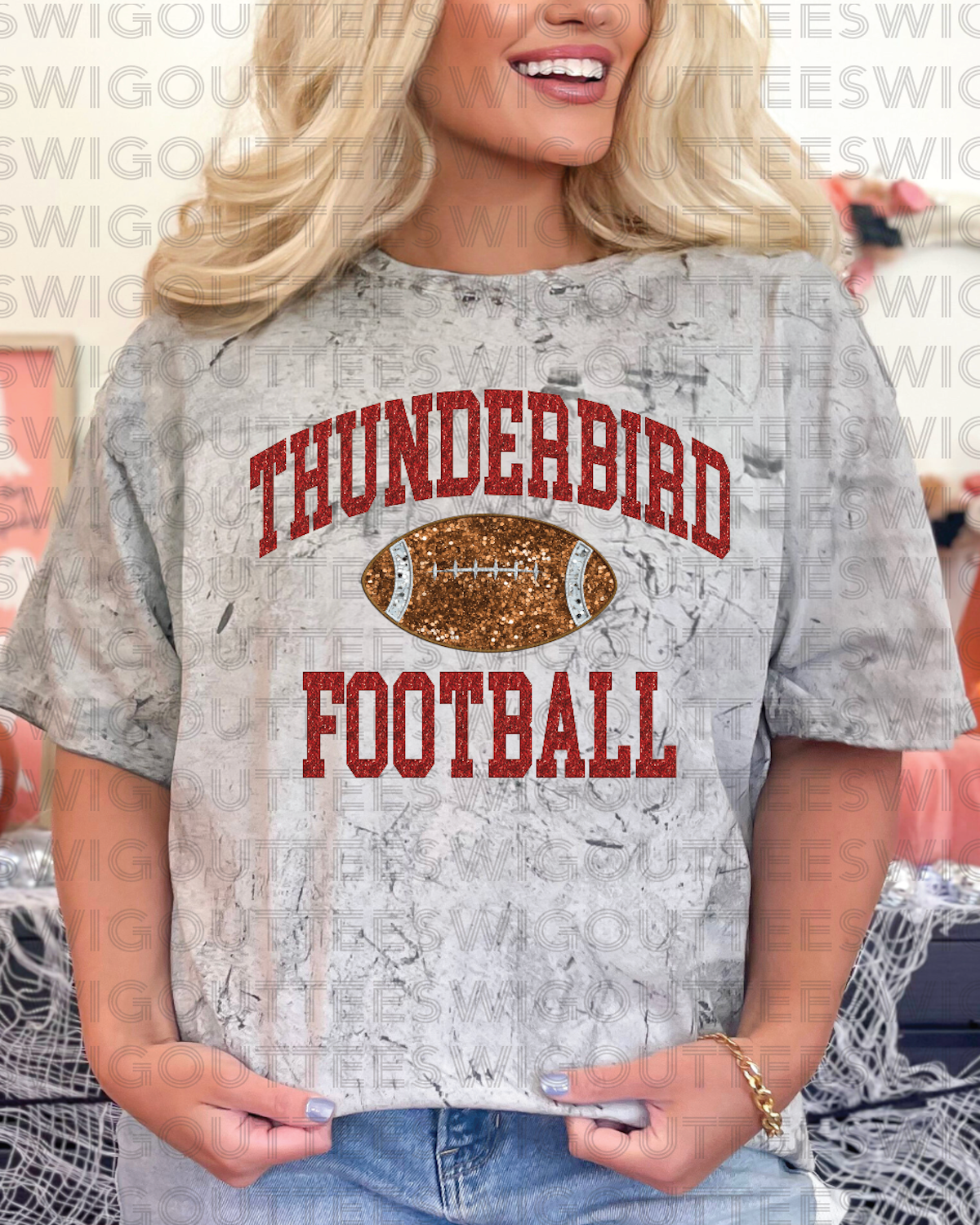 Thunderbird Football "FAUX" Sparkle on Comfort Color