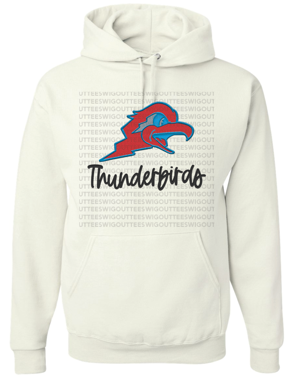 Thunderbird Football Logo *FAUX* Embroidery Jerzees Nublend Hooded Sweatshirt