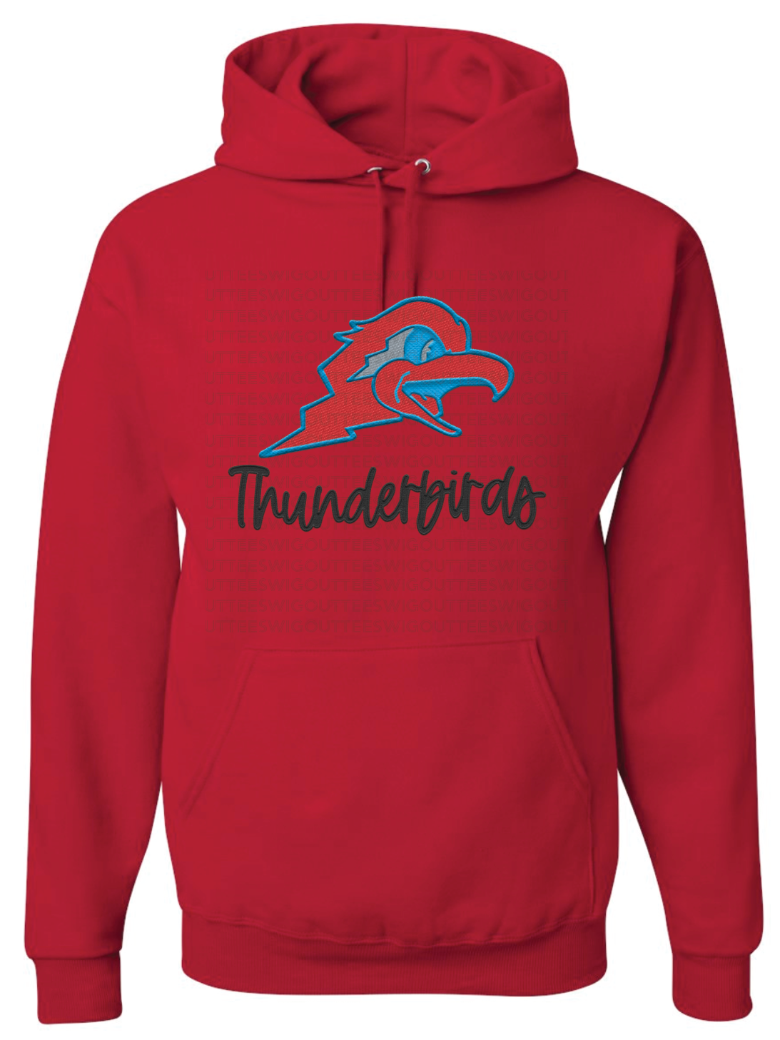 Thunderbird Football Logo *FAUX* Embroidery Jerzees Nublend Hooded Sweatshirt