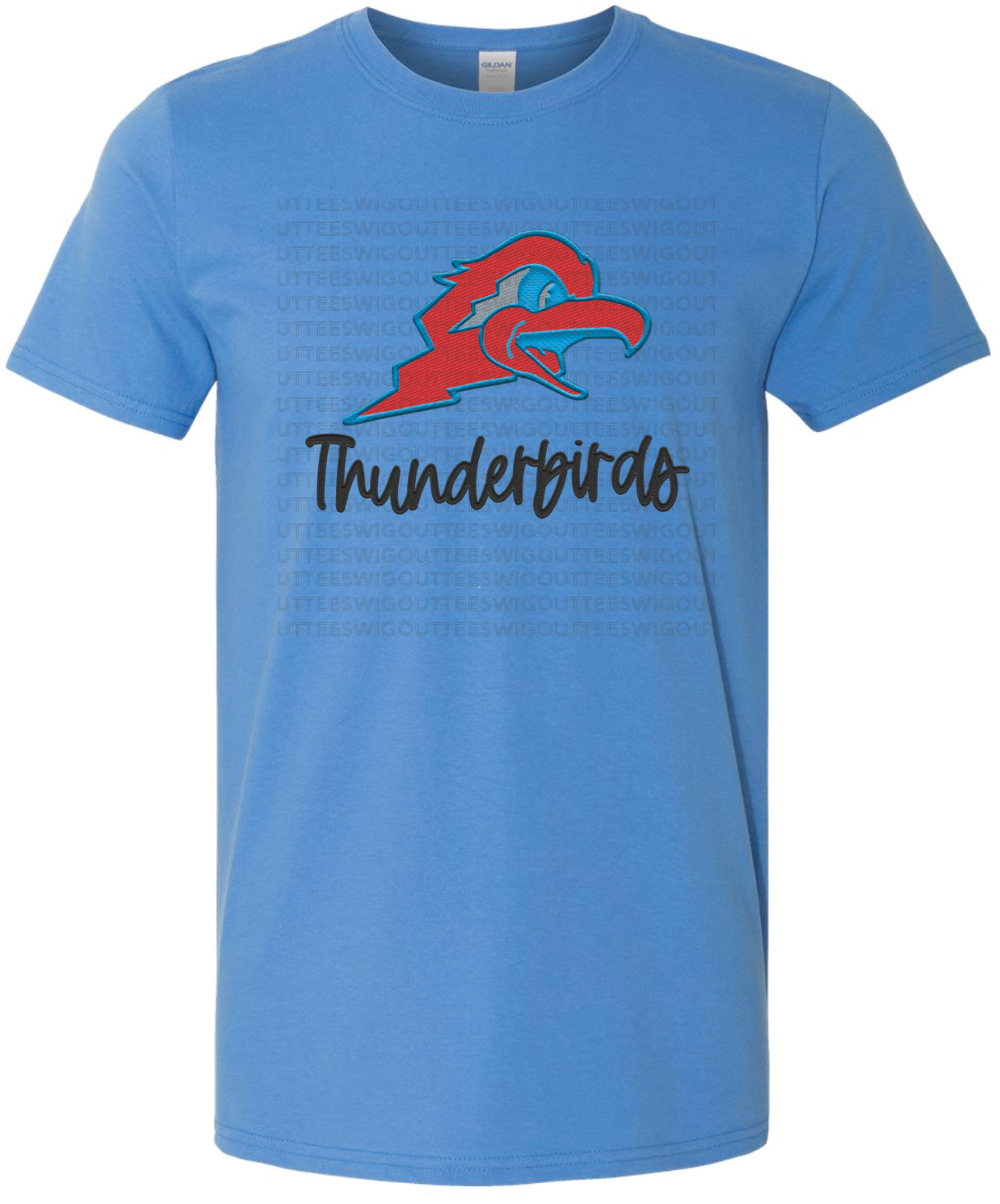 Thunderbird Football Logo *FAUX* Embroidery Gildan Softstyle T-Shirt
