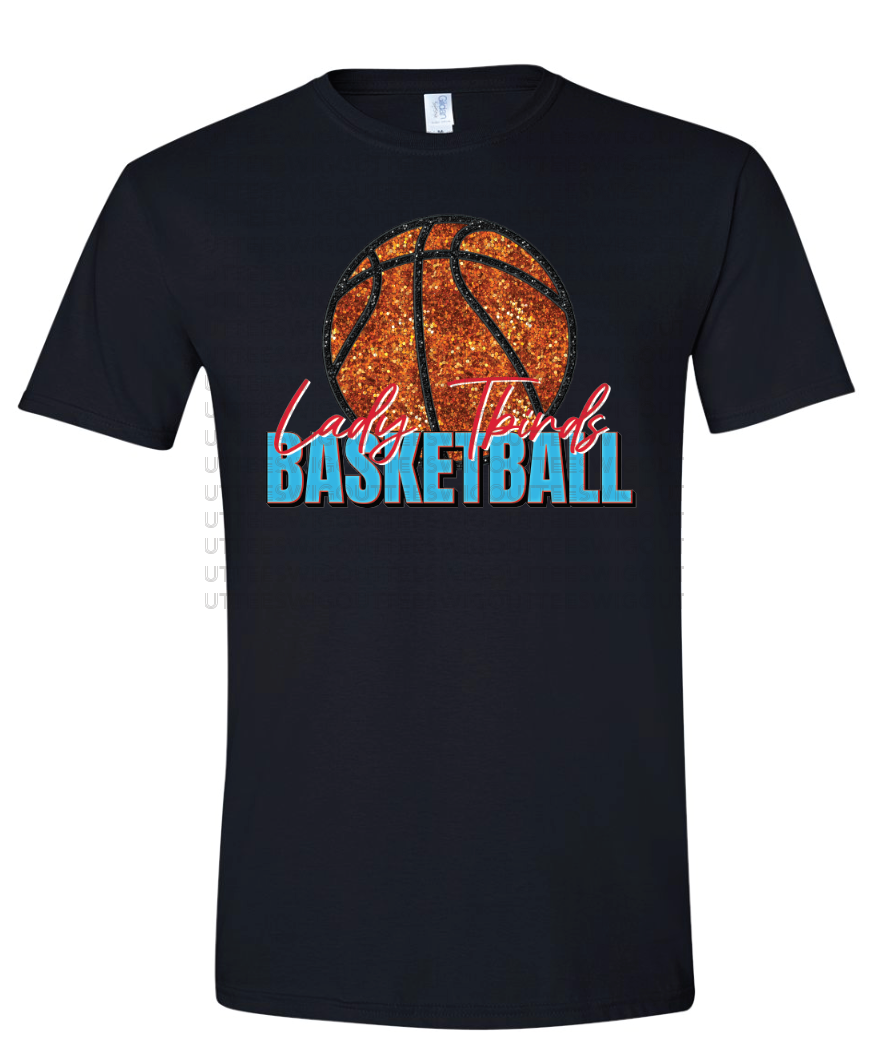 Faux Glitter Lady Tbirds Basketball Gildan Softstyle T-Shirt