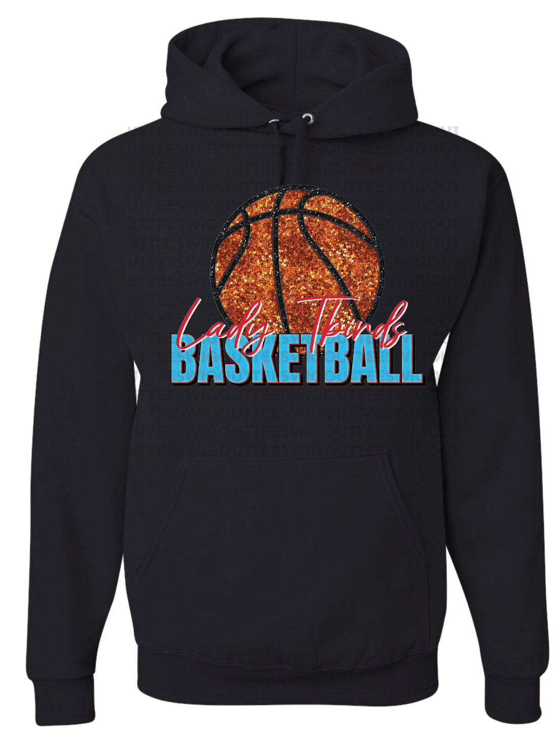 Faux Glitter Lady Tbirds Basketball Jerzees Nublend Hooded Sweatshirt