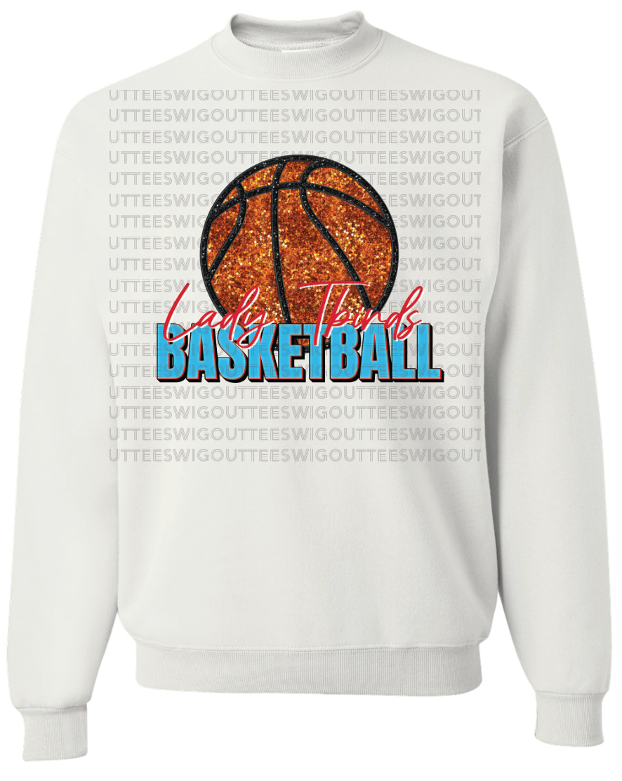 Faux Glitter Lady Tbirds Basketball Jerzees Nublend Crew Sweatshirt