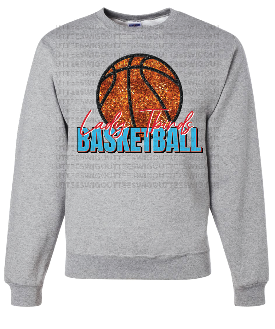 Faux Glitter Lady Tbirds Basketball Jerzees Nublend Crew Sweatshirt