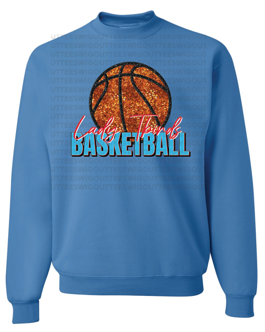 Faux Glitter Lady Tbirds Basketball Jerzees Nublend Crew Sweatshirt
