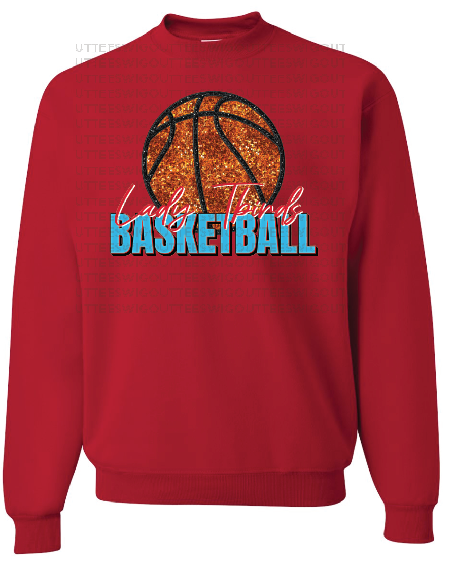 Faux Glitter Lady Tbirds Basketball Jerzees Nublend Crew Sweatshirt