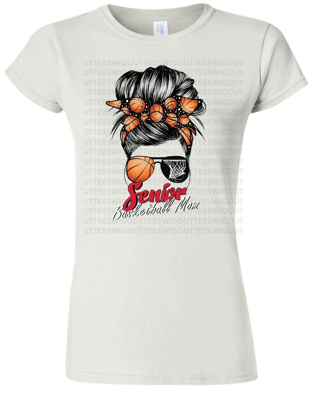 Senior Basketball Mom Bun Womens Gildan Softstyle T-Shirt