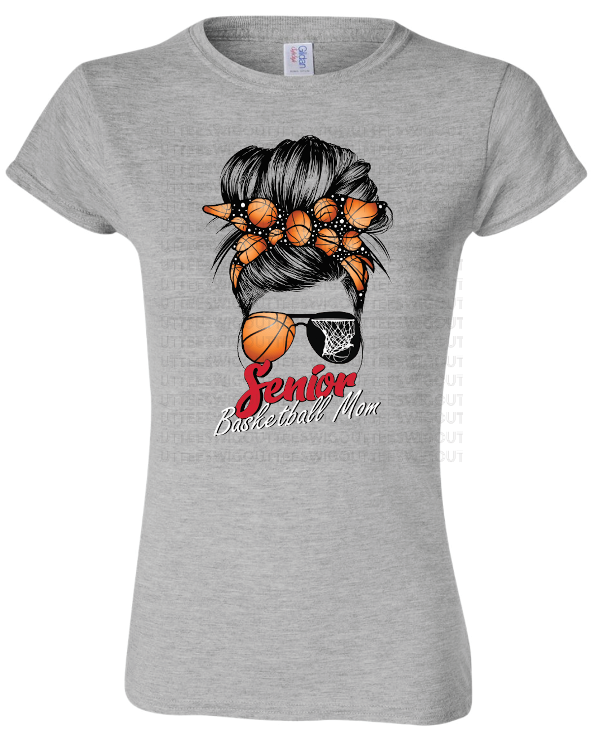 Senior Basketball Mom Bun Womens Gildan Softstyle T-Shirt