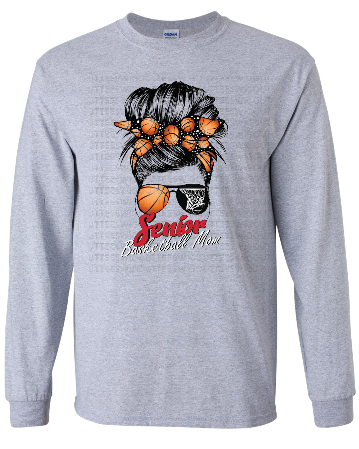 Senior Basketball Mom Bun Gildan Ultra Cotton Long Sleeve T-Shirt