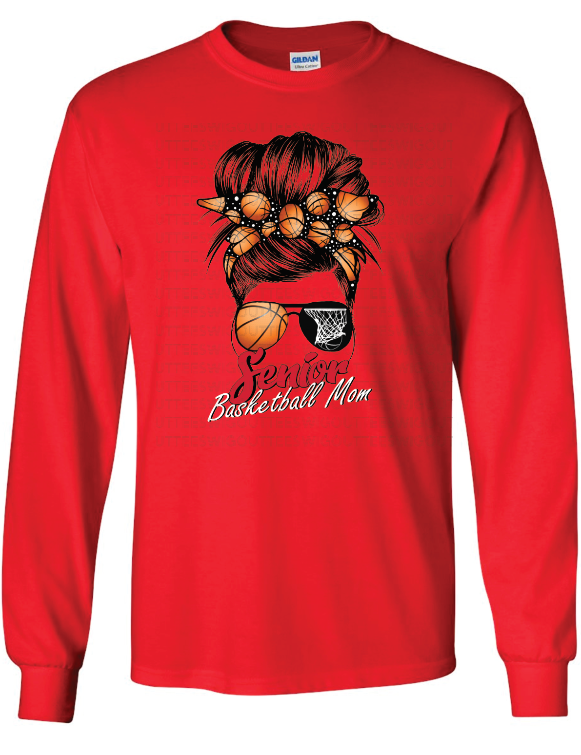 Senior Basketball Mom Bun Gildan Ultra Cotton Long Sleeve T-Shirt