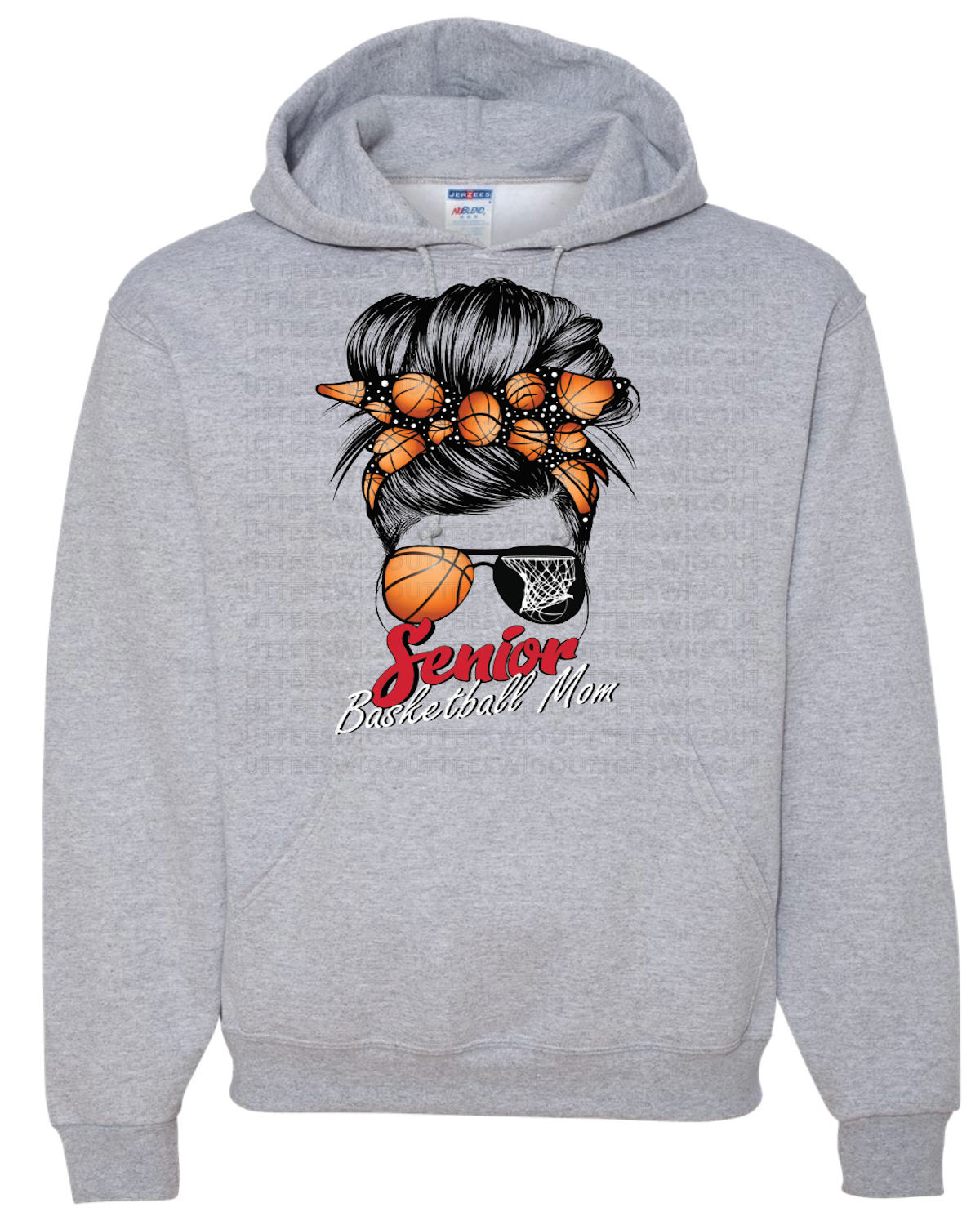 Senior Basketball Mom Bun Jerzees Nublend Hooded Sweatshirt