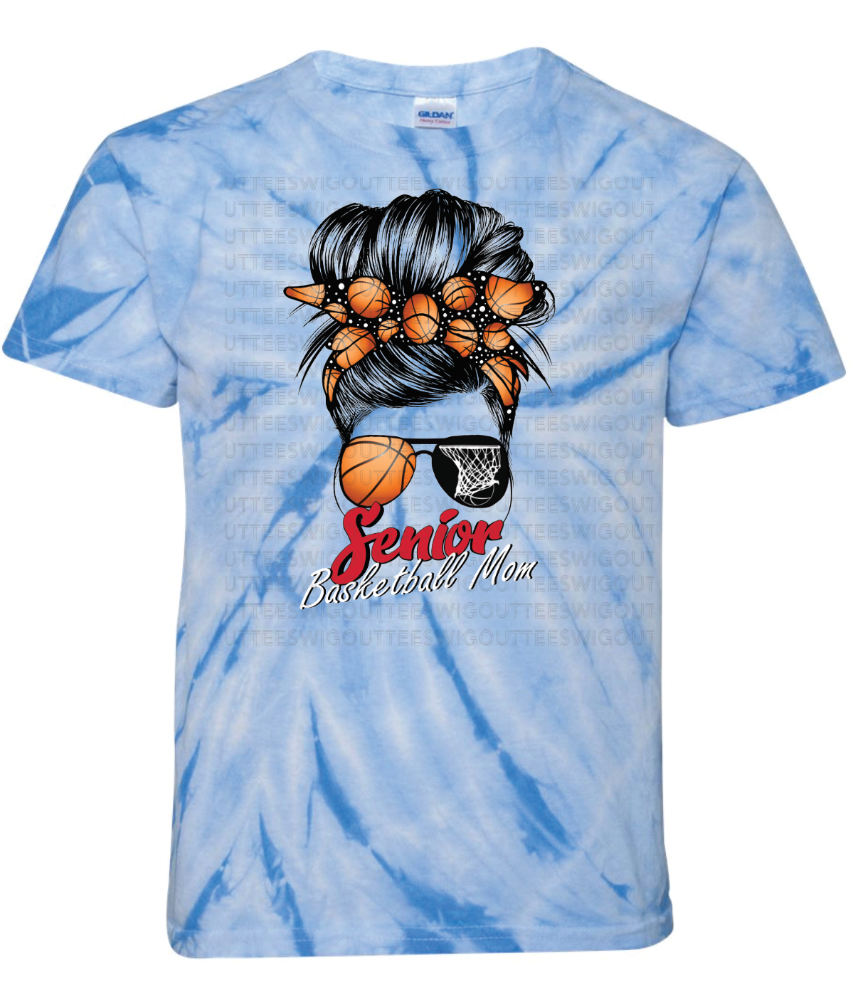 Senior Basketball Mom Bun Pinwheel Tie-Dyed T-shirt