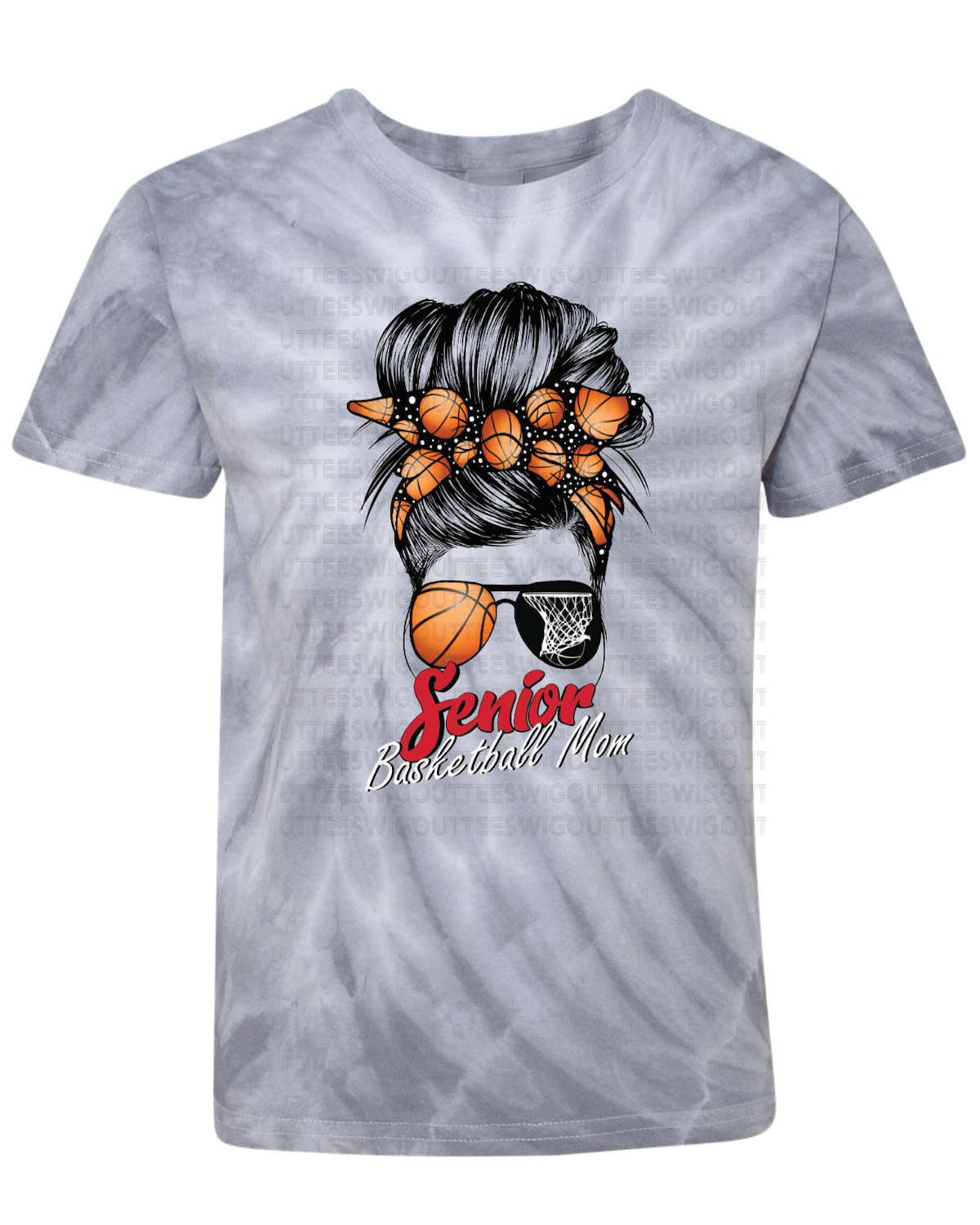 Senior Basketball Mom Bun Pinwheel Tie-Dyed T-shirt