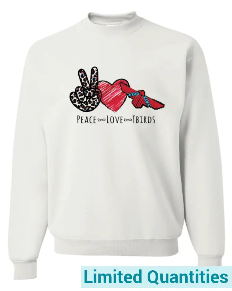 Peace ~ Love Tbirds Jerzees Nublend Crew Sweatshirt Yxs / White No