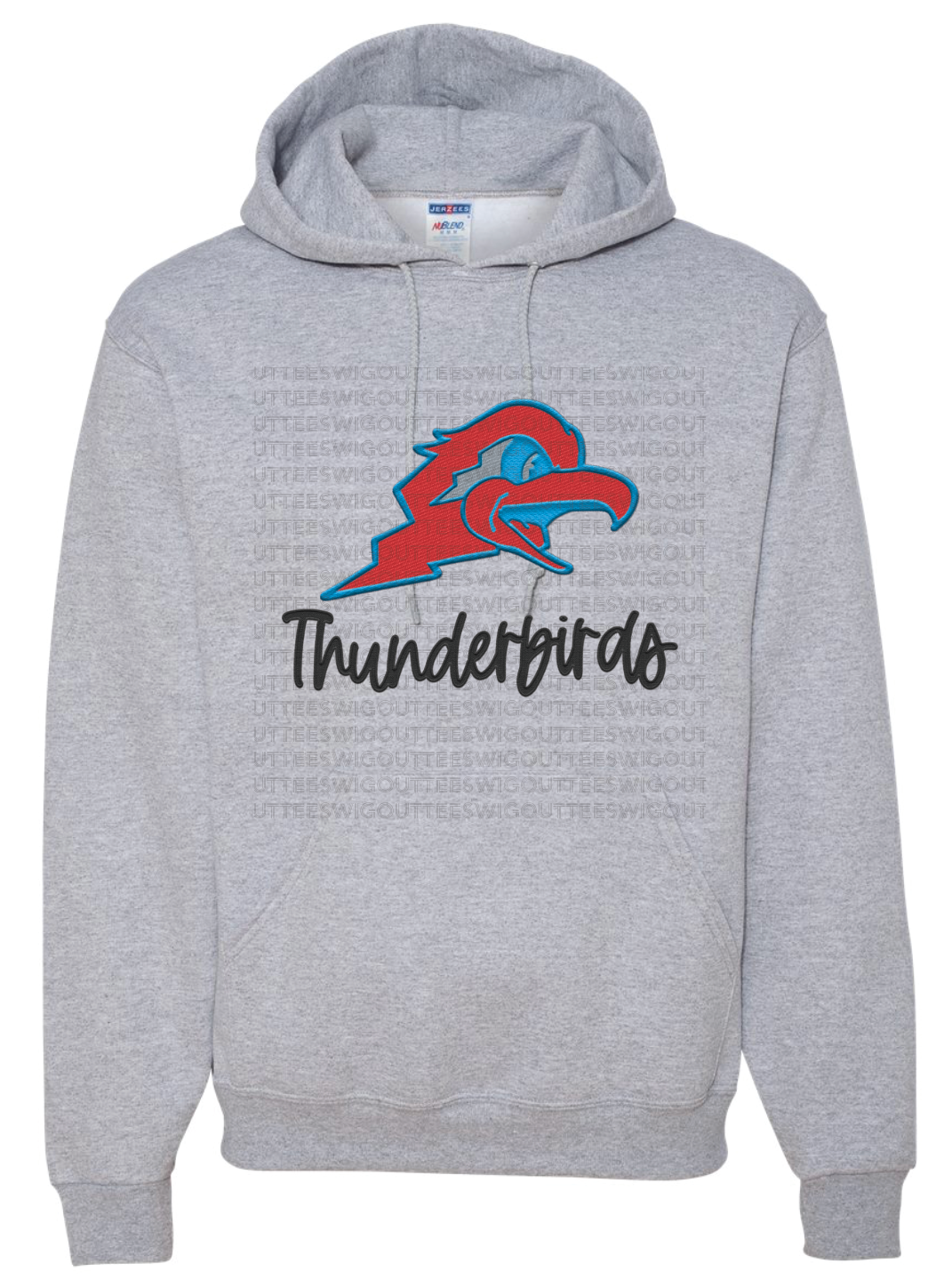 Thunderbird Football Logo *FAUX* Embroidery Jerzees Nublend Hooded Sweatshirt