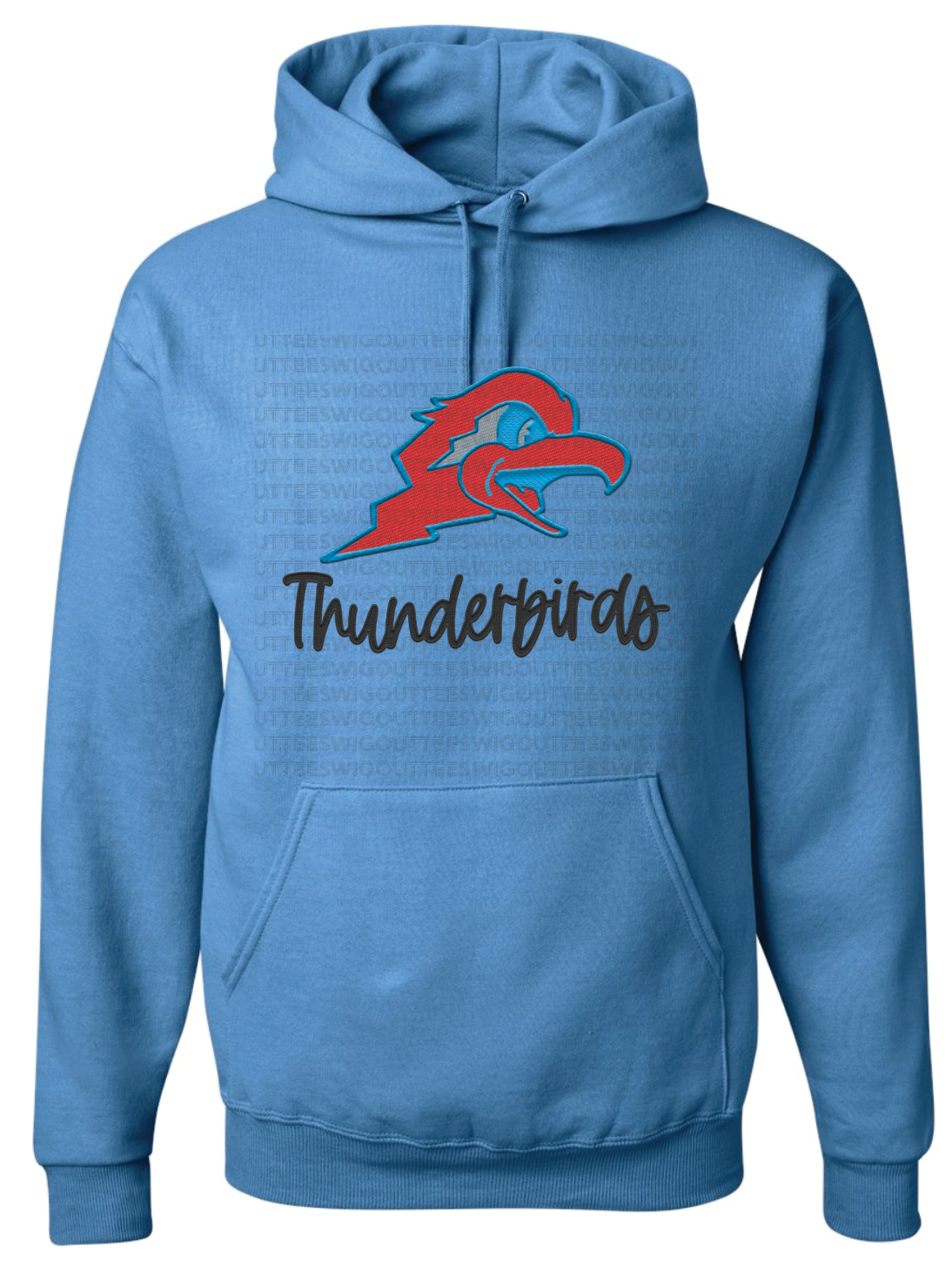 Thunderbird Football Logo *FAUX* Embroidery Jerzees Nublend Hooded Sweatshirt