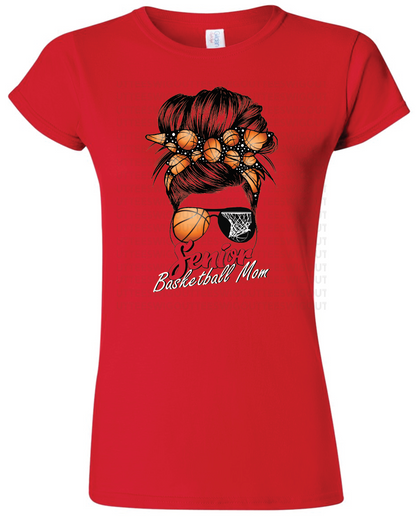 Senior Basketball Mom Bun Womens Gildan Softstyle T-Shirt