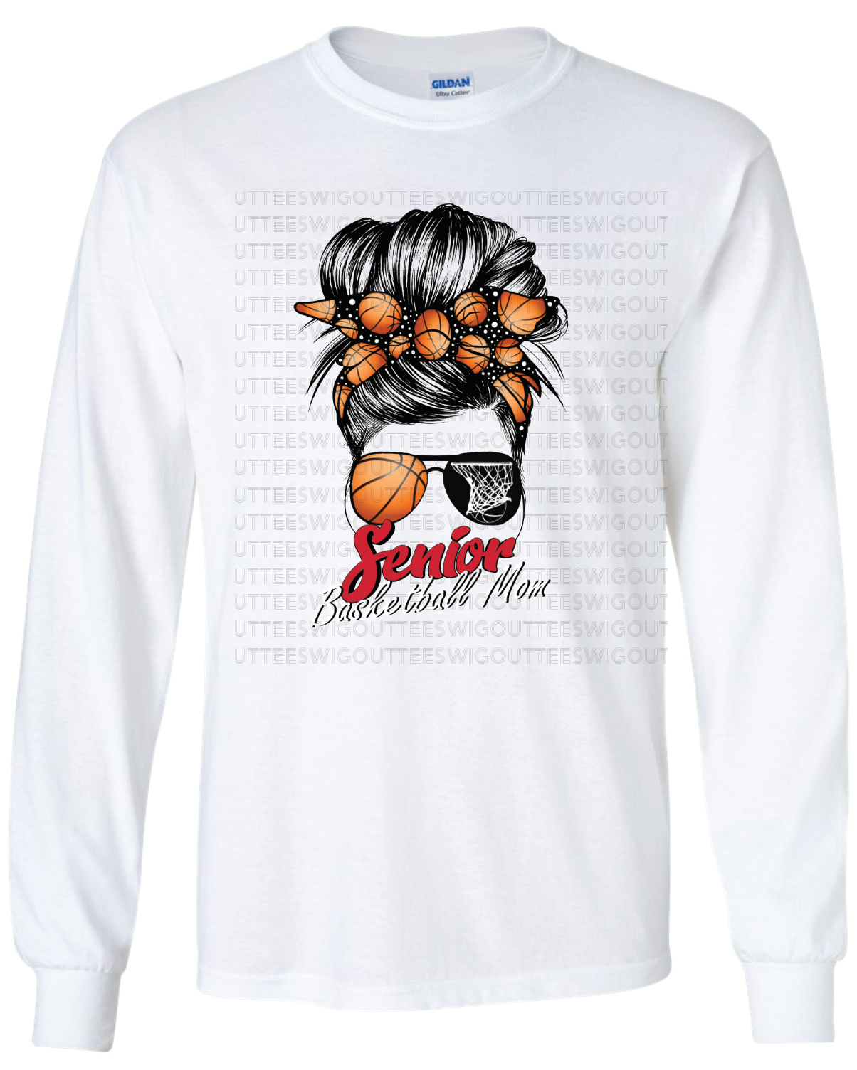 Senior Basketball Mom Bun Gildan Ultra Cotton Long Sleeve T-Shirt