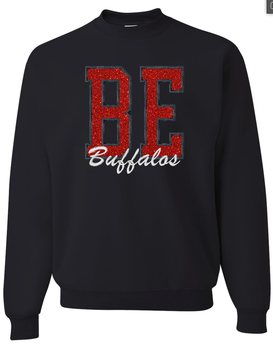 Embroidered Glitter Berryton Buffalos Crew Sweatshirt