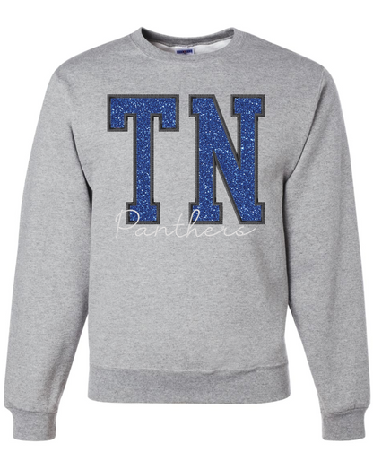 Embroidered Glitter Panthers Crew Sweatshirt