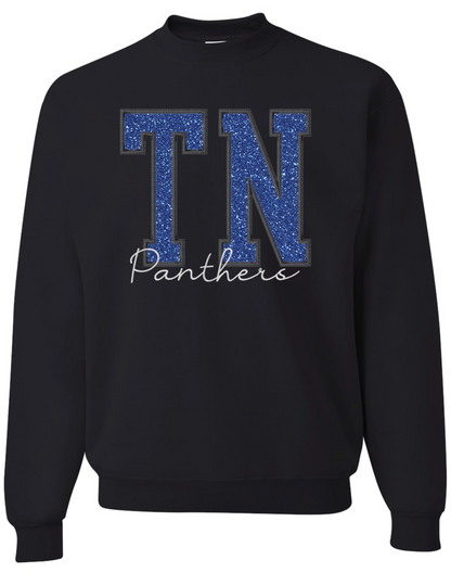 Embroidered Glitter Panthers Crew Sweatshirt
