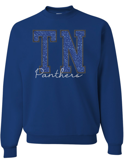Embroidered Glitter Panthers Crew Sweatshirt