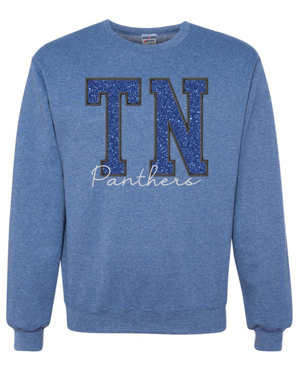 Embroidered Glitter Panthers Crew Sweatshirt