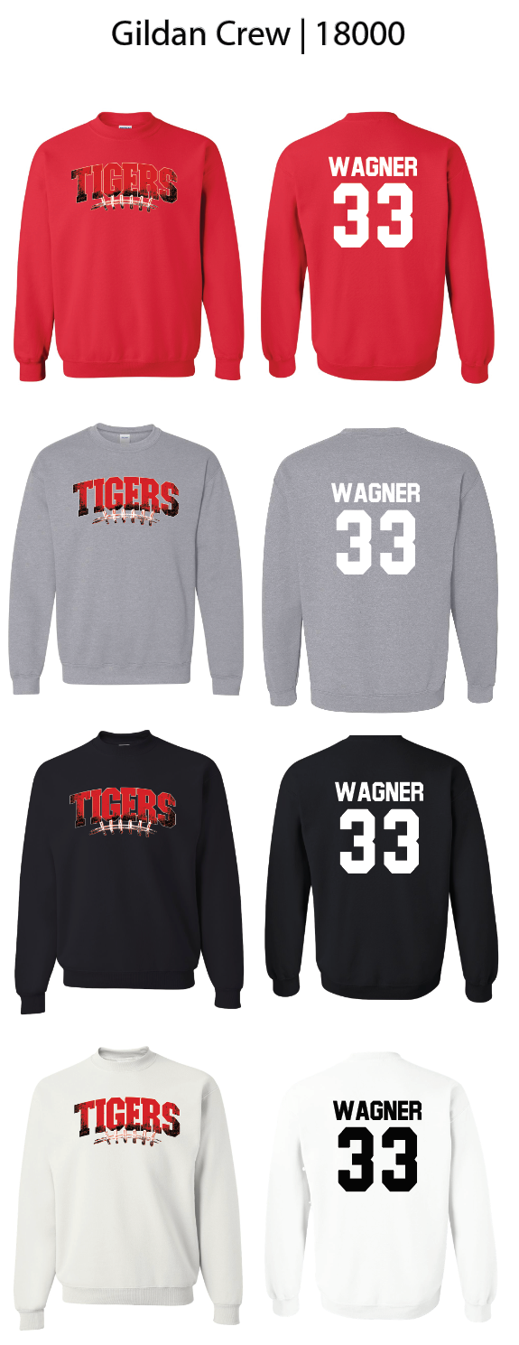 Tigers Football Laces Crew Sweatshirts