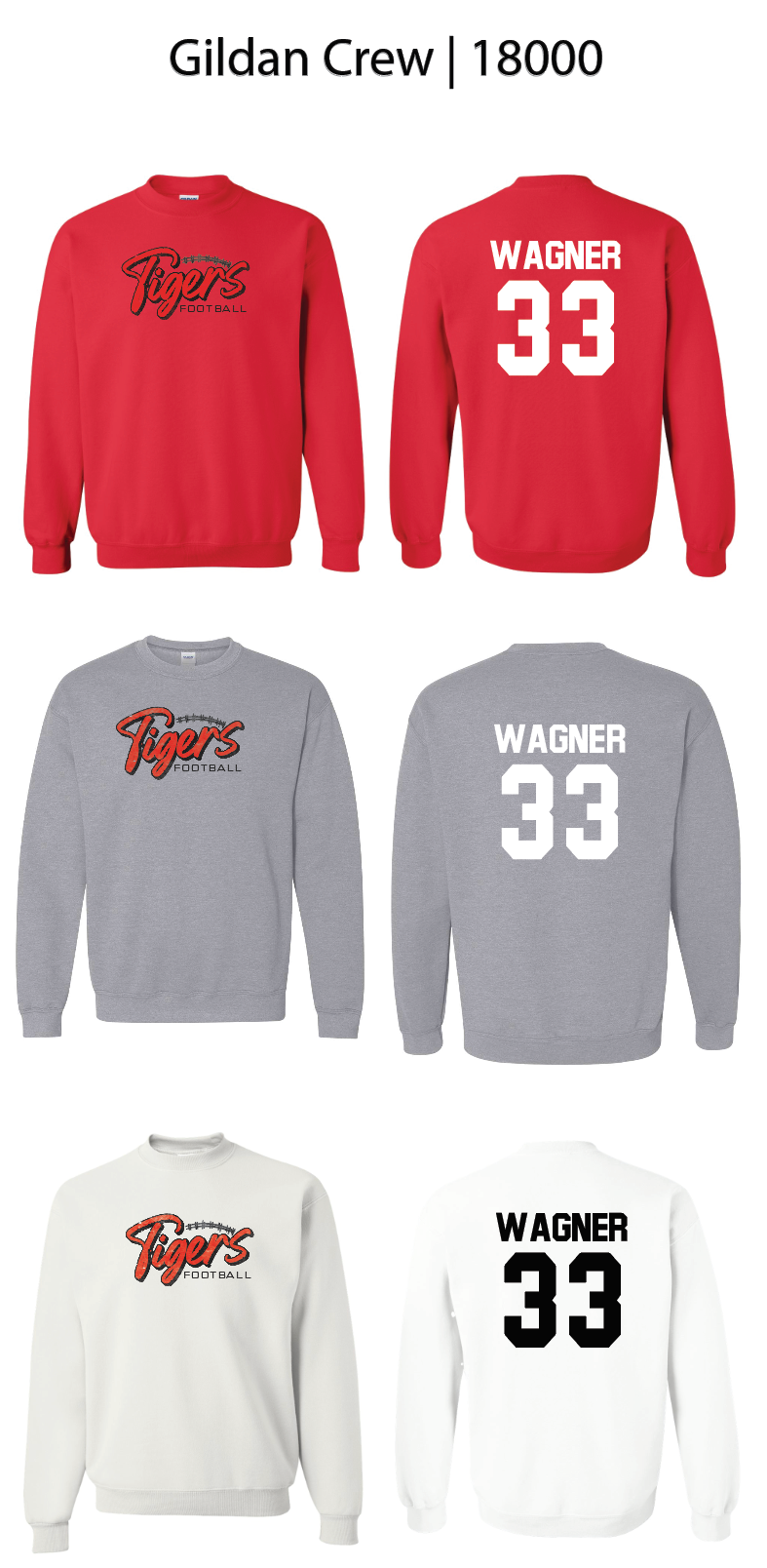 Tigers Football Crew Sweatshirts