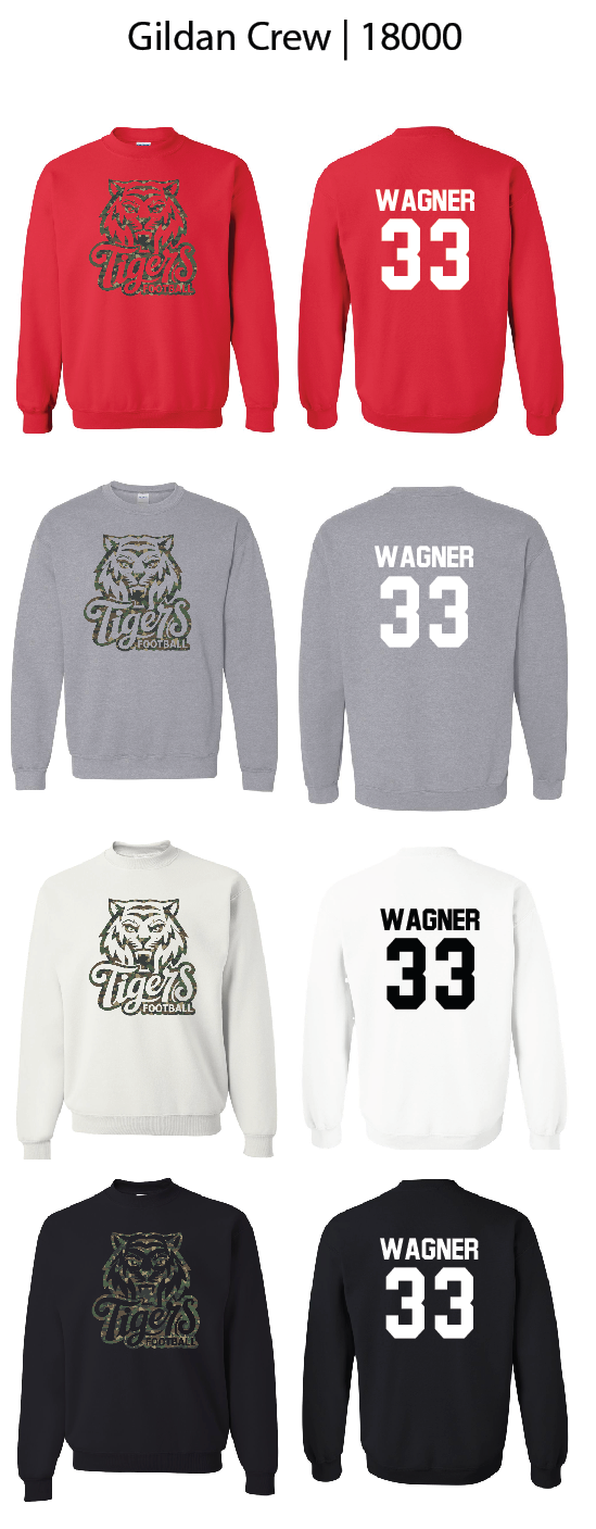 Camo Tiger Football Crew Sweatshirts