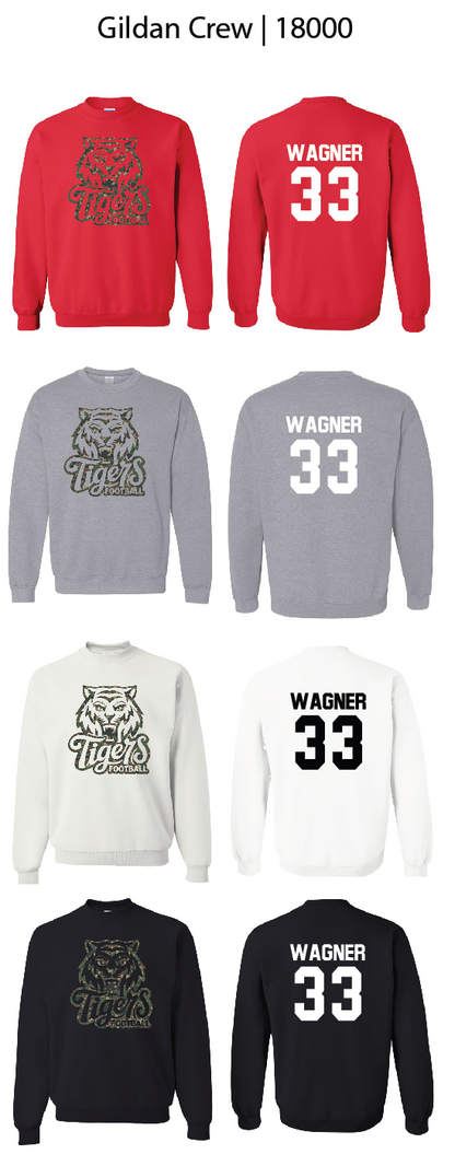 Camo Tiger Football Crew Sweatshirts