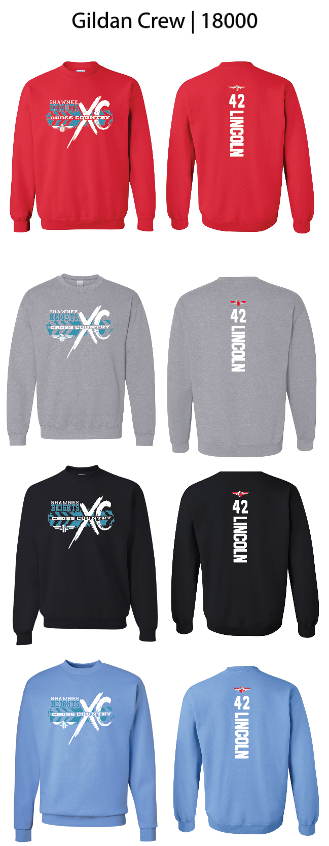 Shawnee Heights Cross Country Crew Sweatshirts