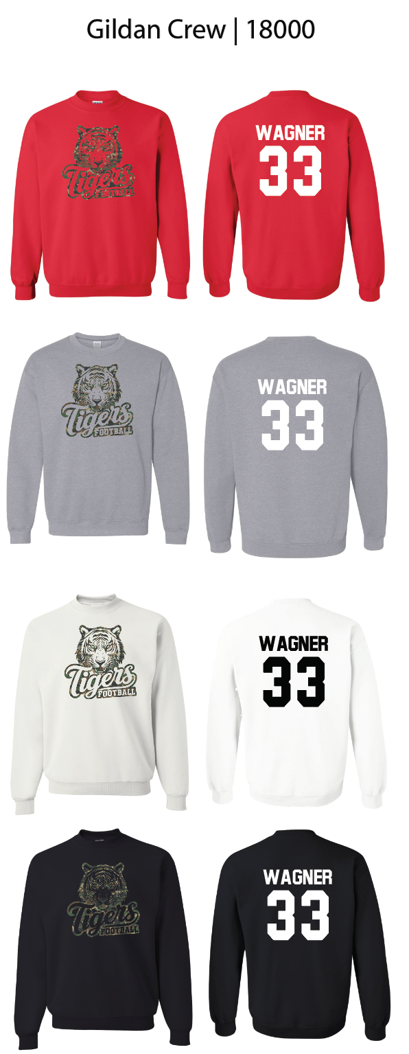 Camo Tiger Football Crew Sweatshirts
