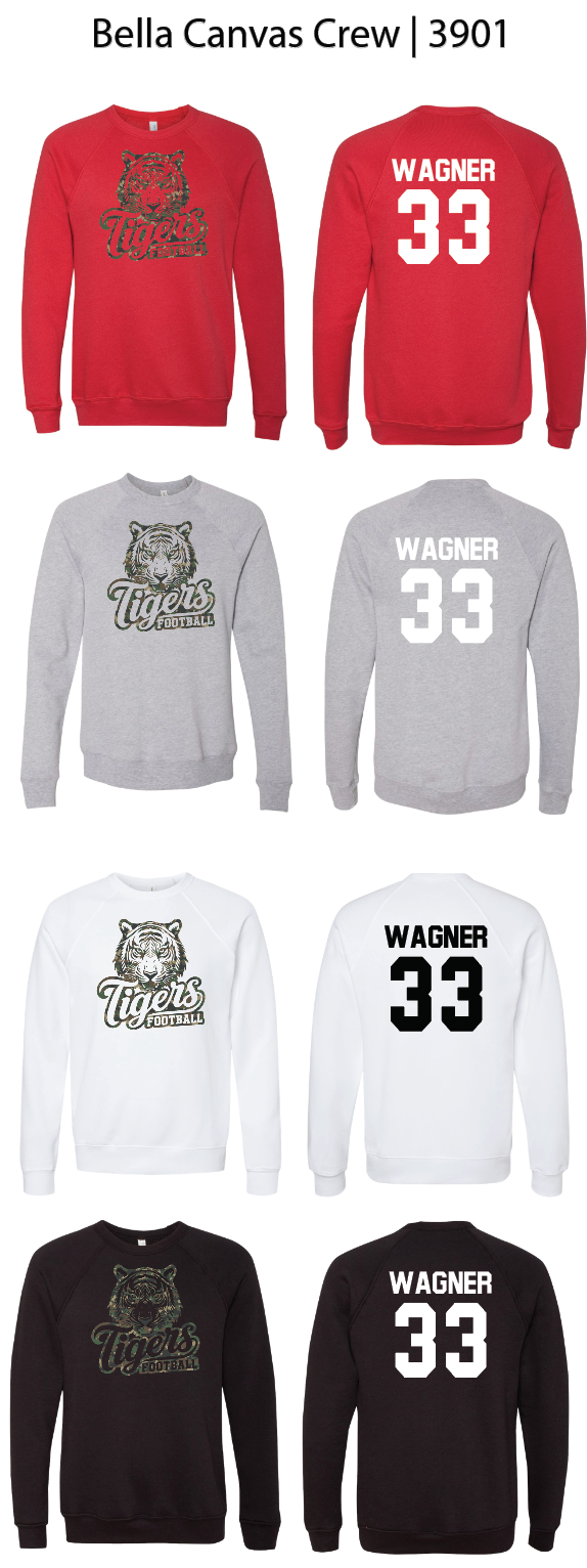 Camo Tiger Football Crew Sweatshirts