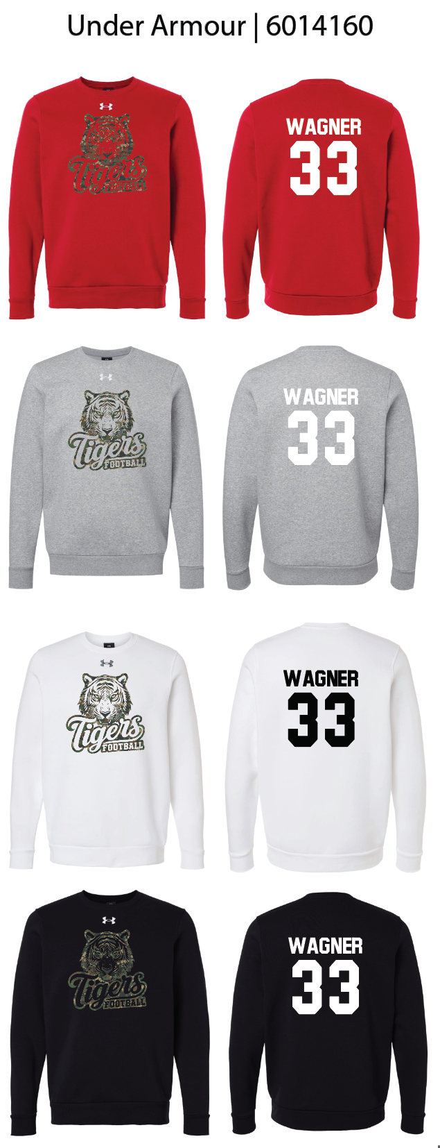 Camo Tiger Football Crew Sweatshirts