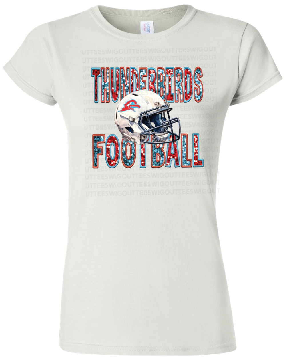 Faux Glitter Thunderbird Football Womens Gildan Softstyle T-Shirt