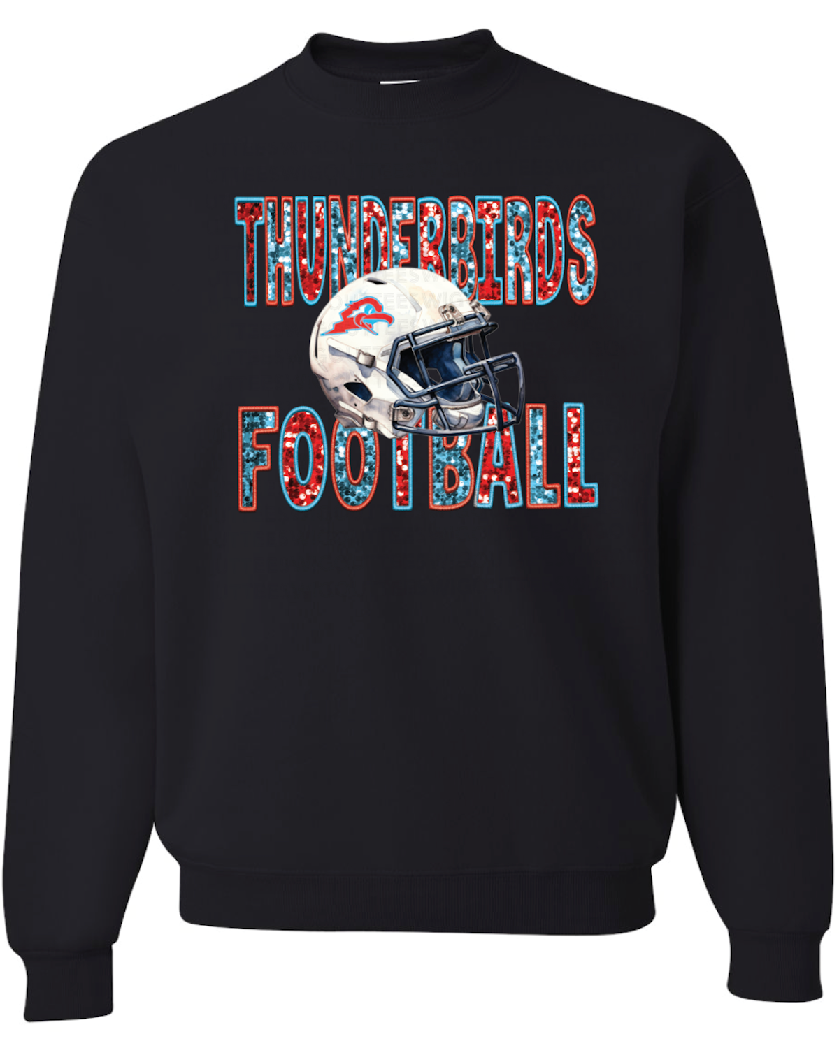 Faux Glitter Thunderbirds Football Jerzees Nublend Crew Sweatshirt