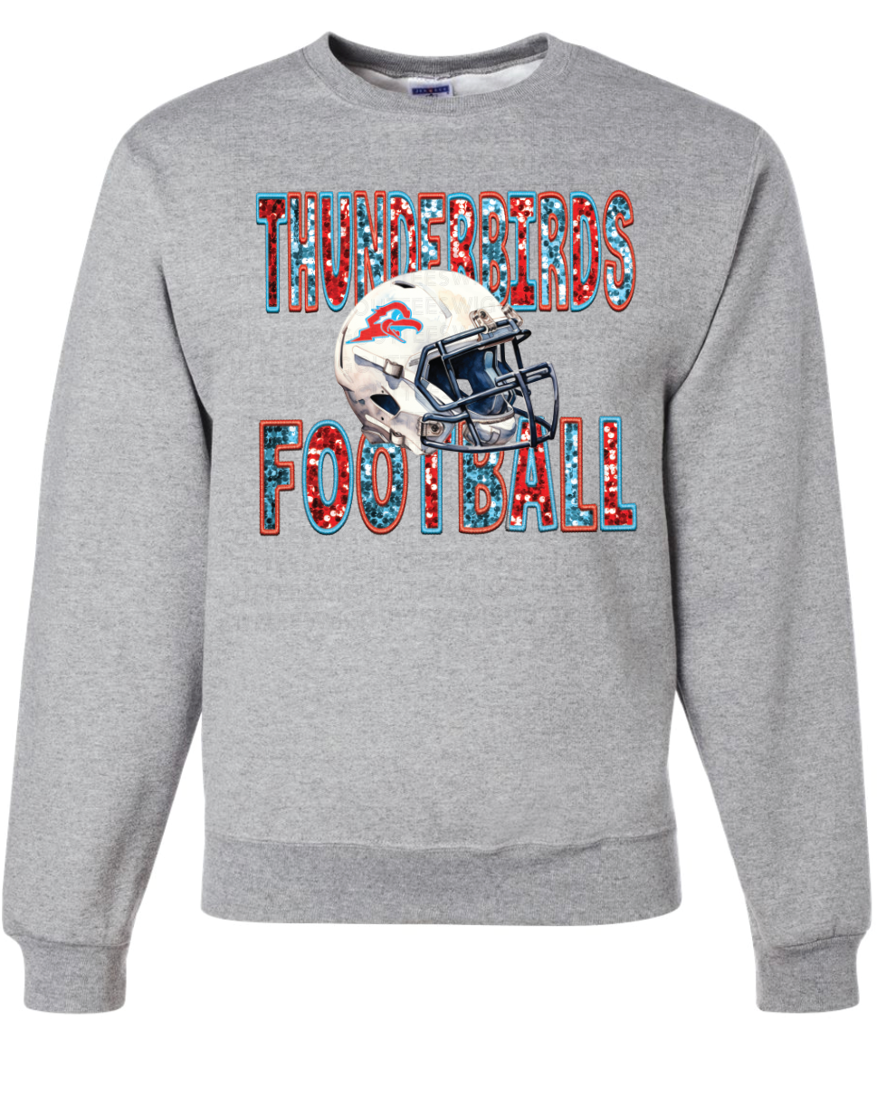 Faux Glitter Thunderbirds Football Jerzees Nublend Crew Sweatshirt