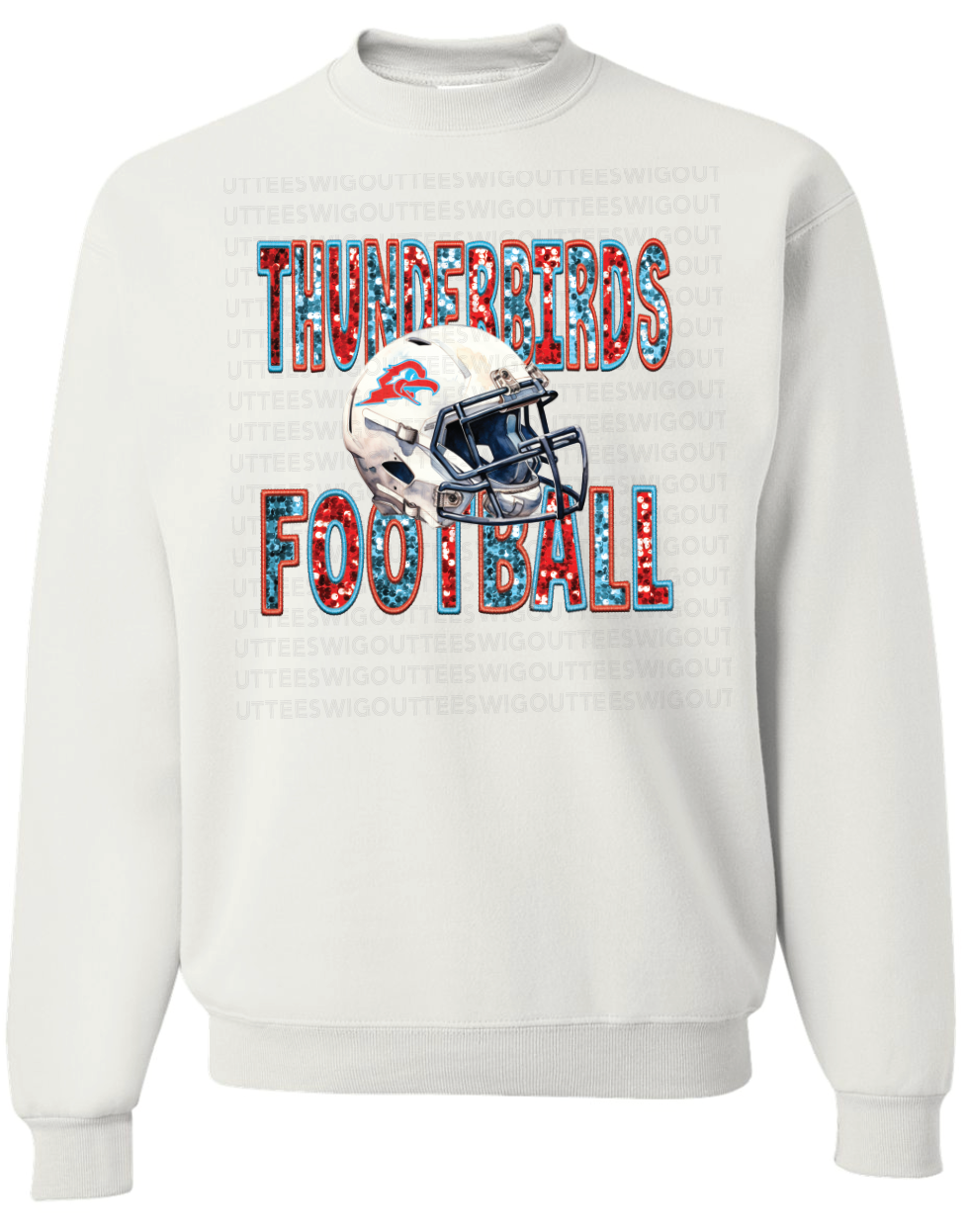 Faux Glitter Thunderbirds Football Jerzees Nublend Crew Sweatshirt