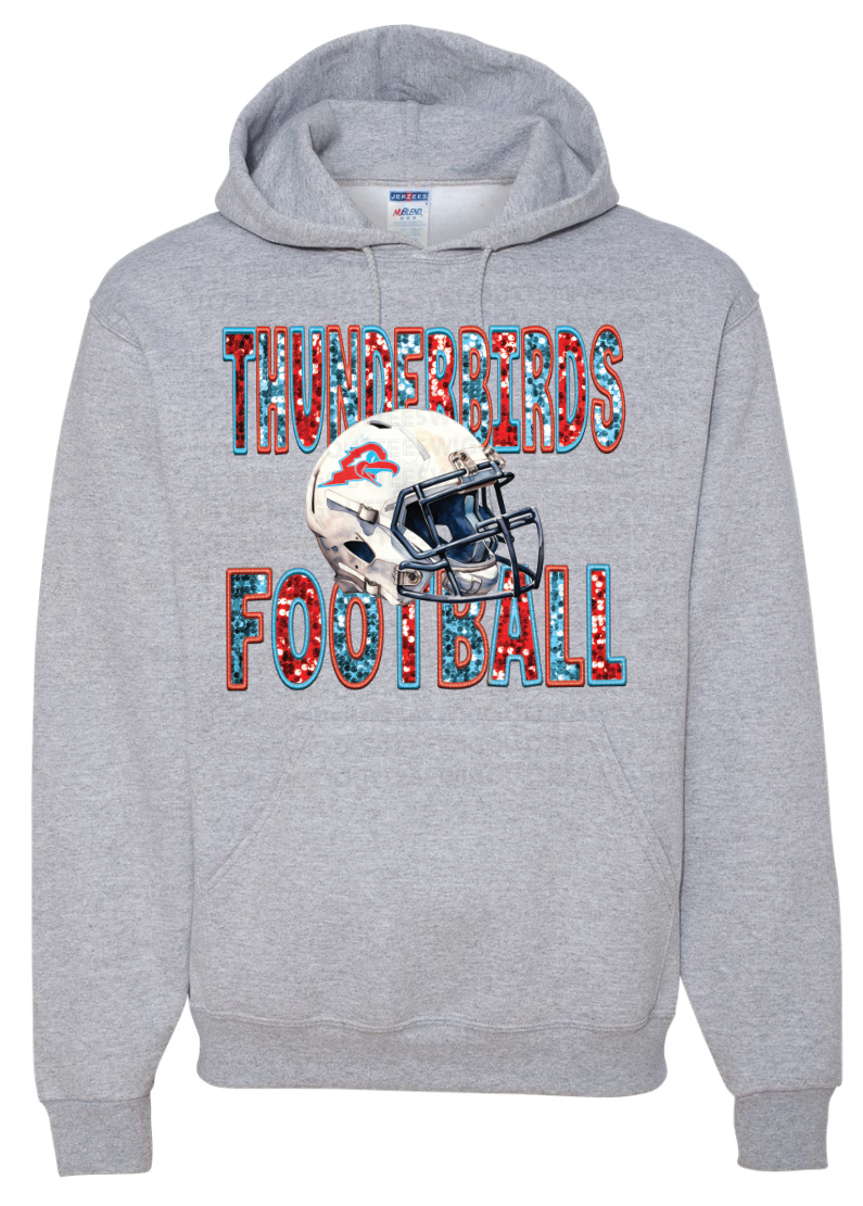 Faux Glitter Thunderbirds Football Jerzees Nublend Hooded Sweatshirt