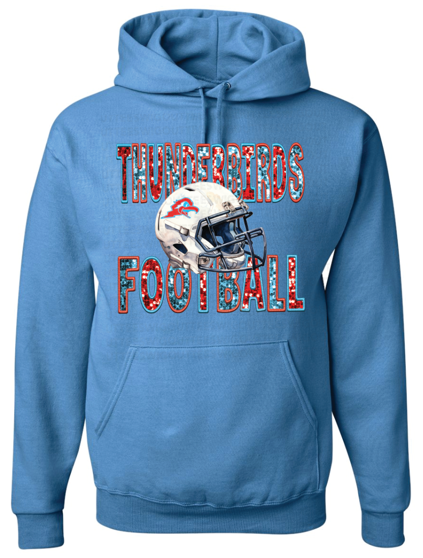 Faux Glitter Thunderbirds Football Jerzees Nublend Hooded Sweatshirt