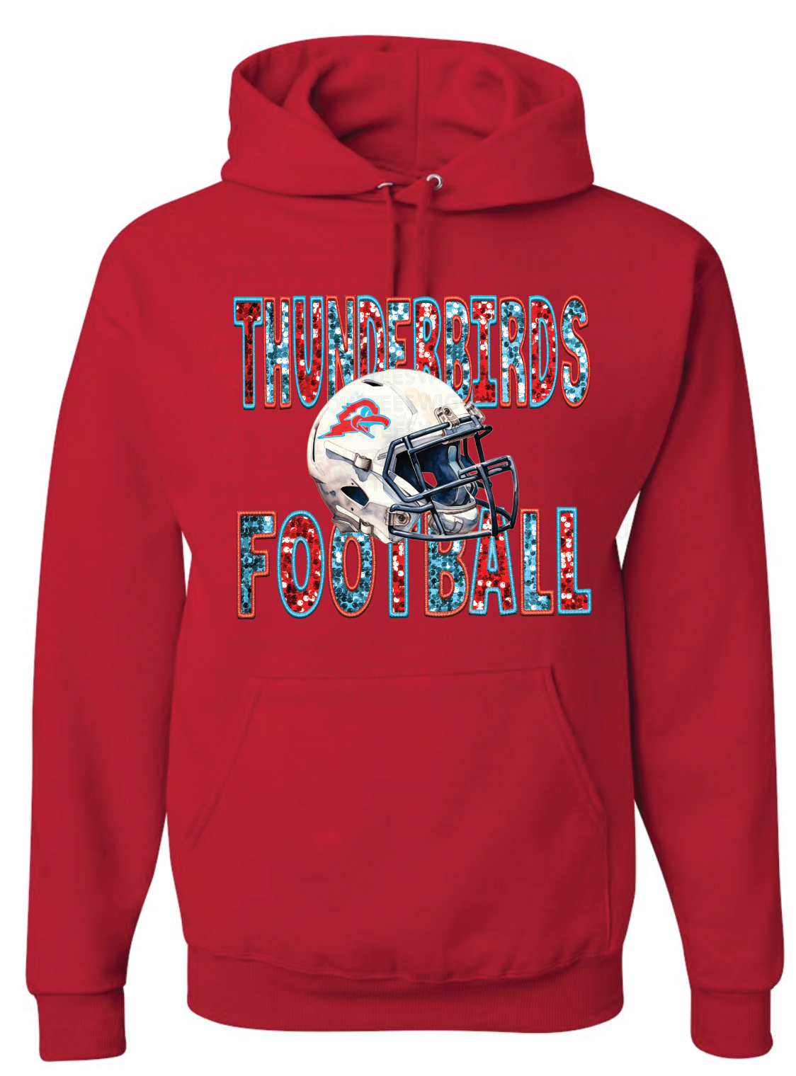 Faux Glitter Thunderbirds Football Jerzees Nublend Hooded Sweatshirt