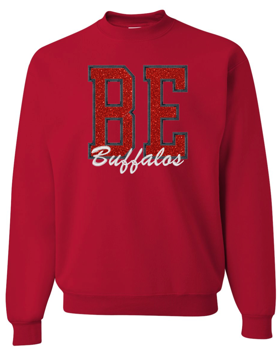 Embroidered Glitter Berryton Buffalos Crew Sweatshirt