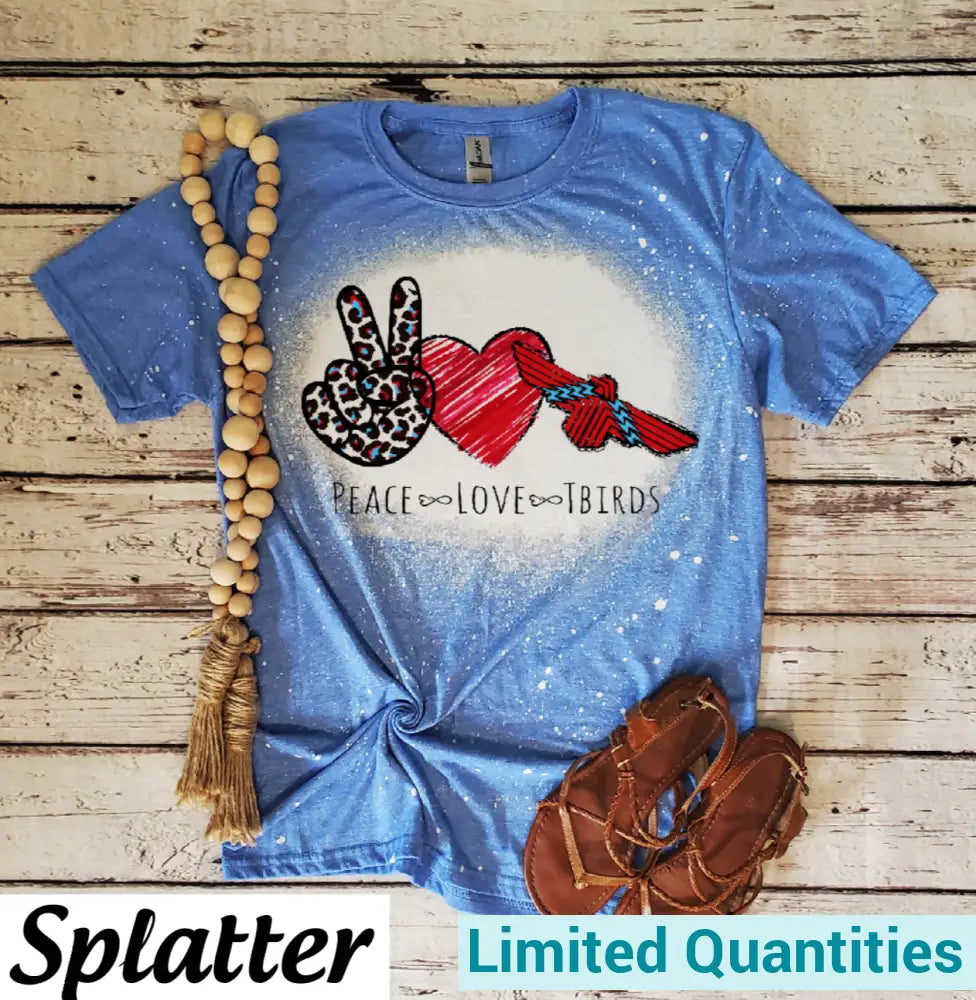 Peace - Love Tbirds Bleached T-Shirt S / Heather Royal Scrunch