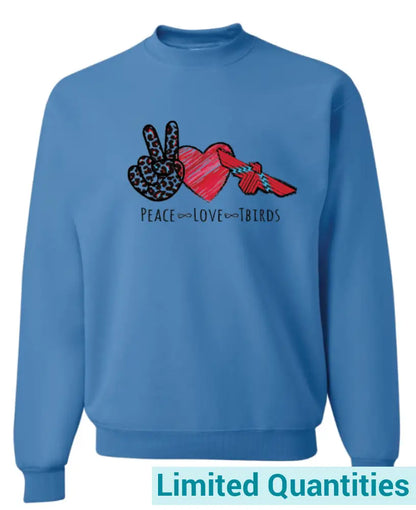 Peace ~ Love Tbirds Jerzees Nublend Crew Sweatshirt S / Columbia Blue No